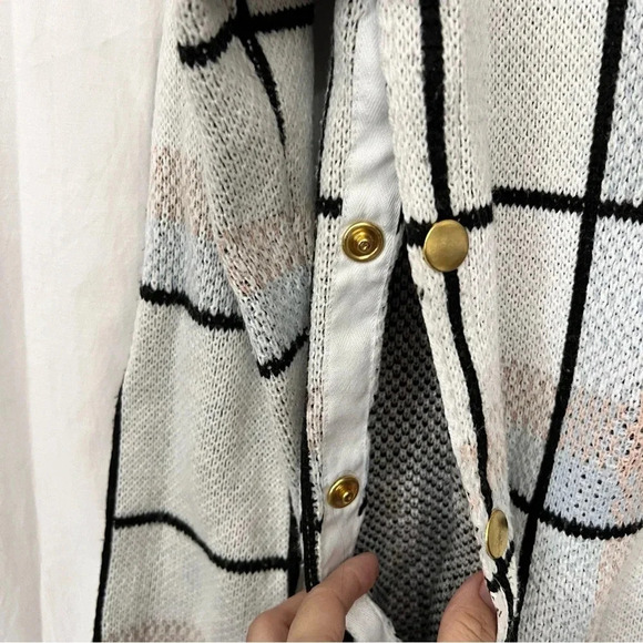 Plaid Windowpane Geometric Cozy Crewneck Preppy Casual Sweater - Picture 6 of 7